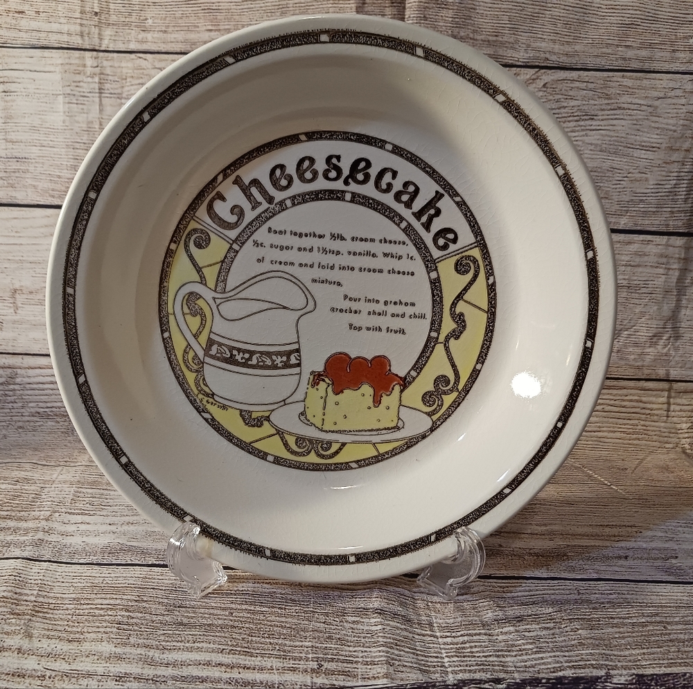 Vintage CHEESECAKE RECIPE PIE PLATE, 1.5" Tall, 10" Diameter